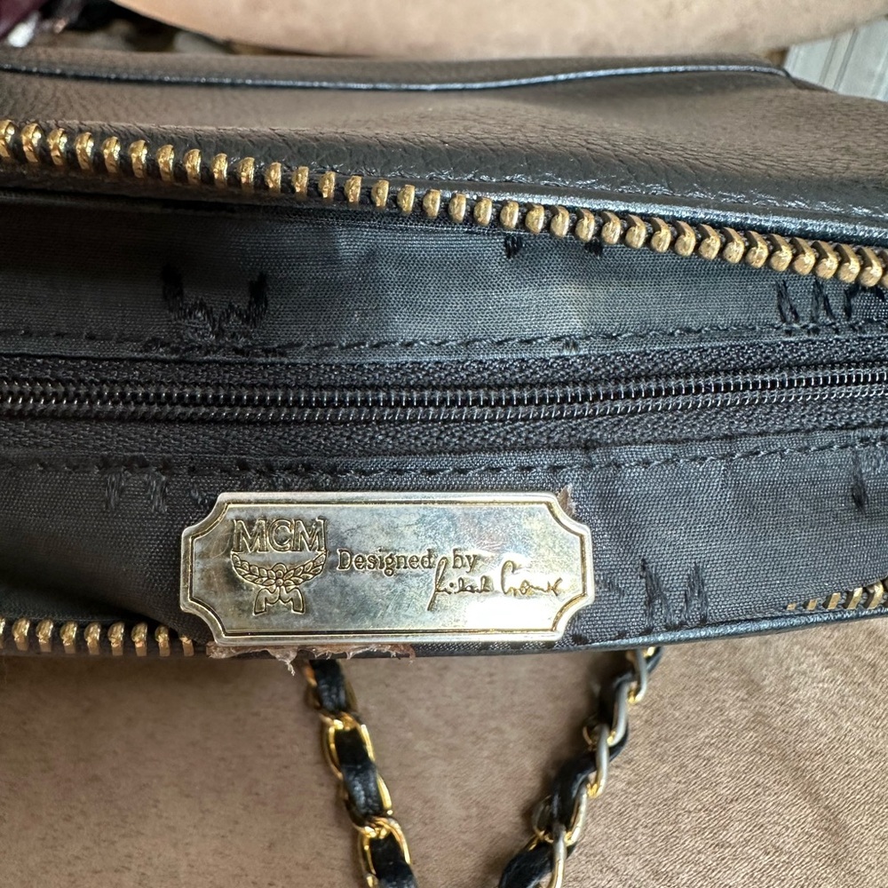MCM Black Leather w/ Gold Chain Crossbody Bag, Good Condition - Picture 15 of 15